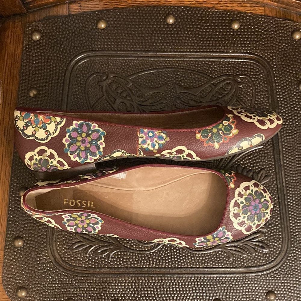 Fossil Ballet Floral Leather Flats - Picture 6 of 9